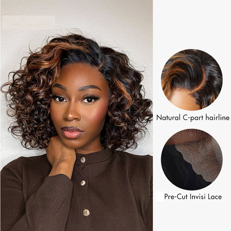 FB30 Curly Pixie Cut Wig Loose Body Wave Snug-Fit Drawstring Wig Short Cut Bob Wigs