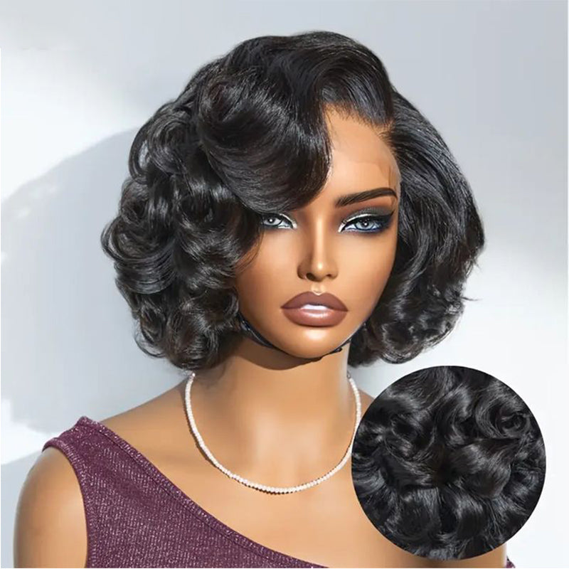 FB30 Curly Pixie Cut Wig Loose Body Wave Snug-Fit Drawstring Wig Short Cut Bob Wigs