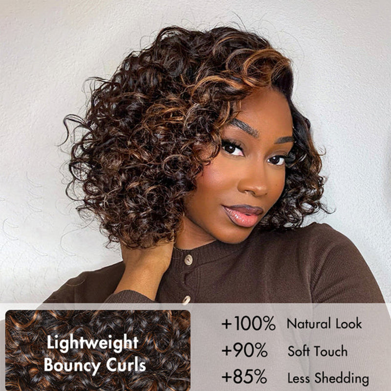 FB30 Curly Pixie Cut Wig Loose Body Wave Snug-Fit Drawstring Wig Short Cut Bob Wigs
