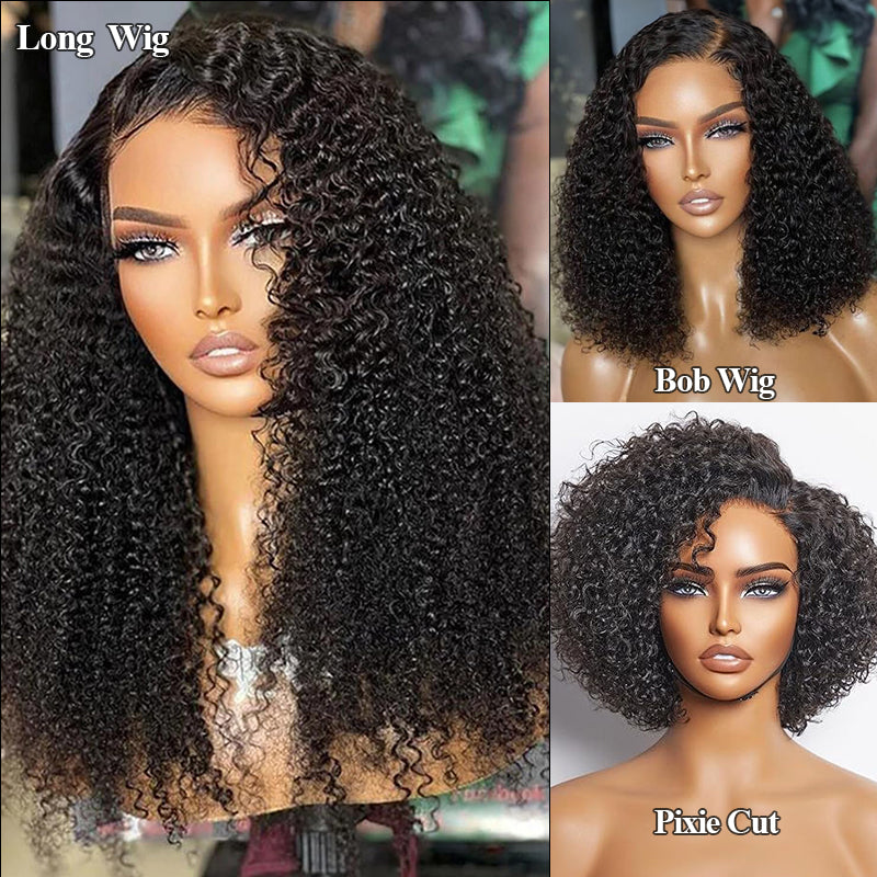 FB30 Afro Kinky Curly Glueless Flexi-Fit Drawstring Wig 7x6/13x6 Lace Human Hair Wig