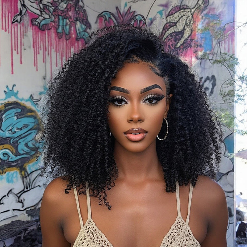 FB30 Afro Kinky Curly Glueless Flexi-Fit Drawstring Wig 7x6/13x6 Lace Human Hair Wig