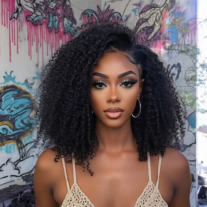 FB30 Afro Kinky Curly Glueless Flexi-Fit Drawstring Wig 7x6/13x6 Lace Human Hair Wig