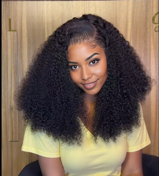 FB30 Afro Kinky Curly Glueless Flexi-Fit Drawstring Wig 7x6/13x6 Lace Human Hair Wig
