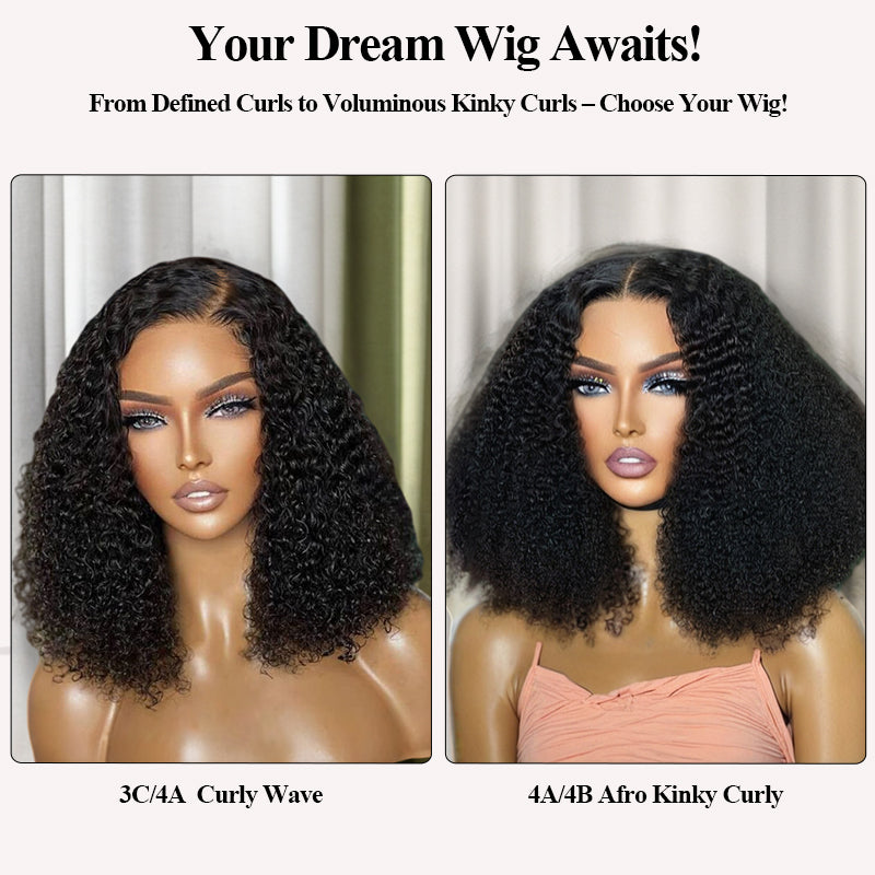 FB30 Afro Kinky Curly Glueless Flexi-Fit Drawstring Wig 7x6/13x6 Lace Human Hair Wig