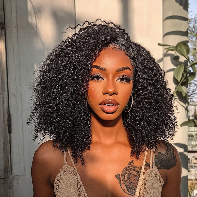 FB30 Afro Kinky Curly Glueless Flexi-Fit Drawstring Wig 7x6/13x6 Lace Human Hair Wig