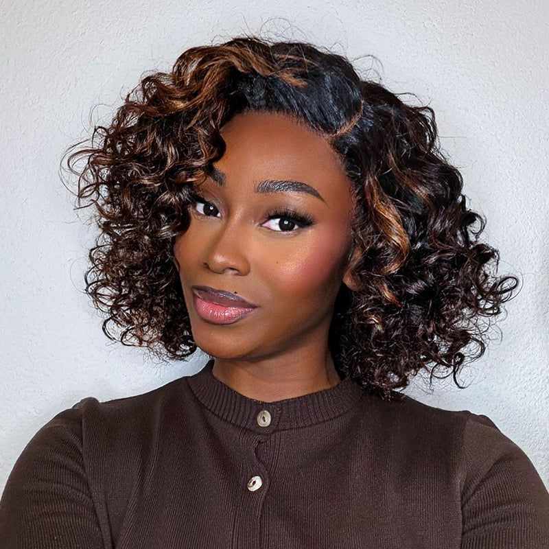 FB30 Curly Pixie Cut Wig Loose Body Wave Snug-Fit Drawstring Wig Short Cut Bob Wigs