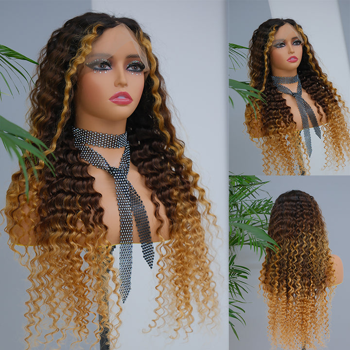 Beyonce Inspired Bigekane Recommend Ombre 16-34 Inches Deep Wave 13x6 Full Frontal Human Hair Wig