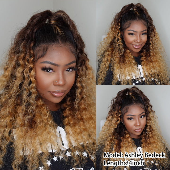 Beyonce Inspired Bigekane Recommend Ombre 16-34 Inches Deep Wave 13x6 Full Frontal Human Hair Wig