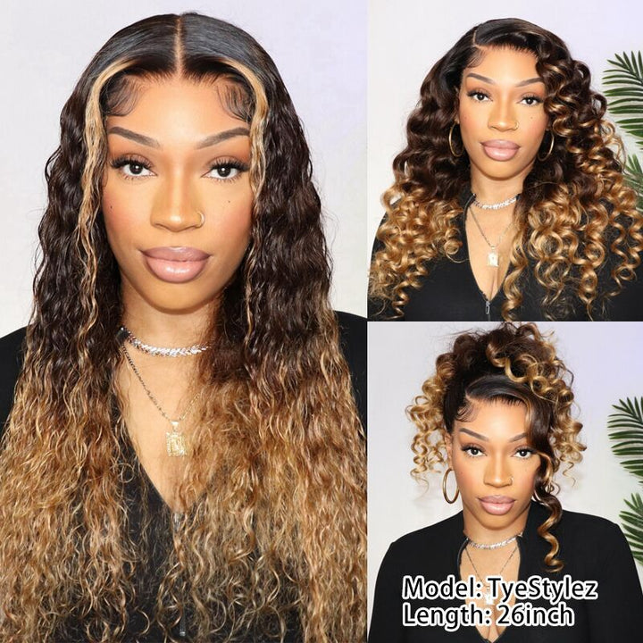 Beyonce Inspired Bigekane Recommend Ombre 16-34 Inches Deep Wave 13x6 Full Frontal Human Hair Wig