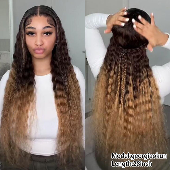 Beyonce Inspired Bigekane Recommend Ombre 16-34 Inches Deep Wave 13x6 Full Frontal Human Hair Wig