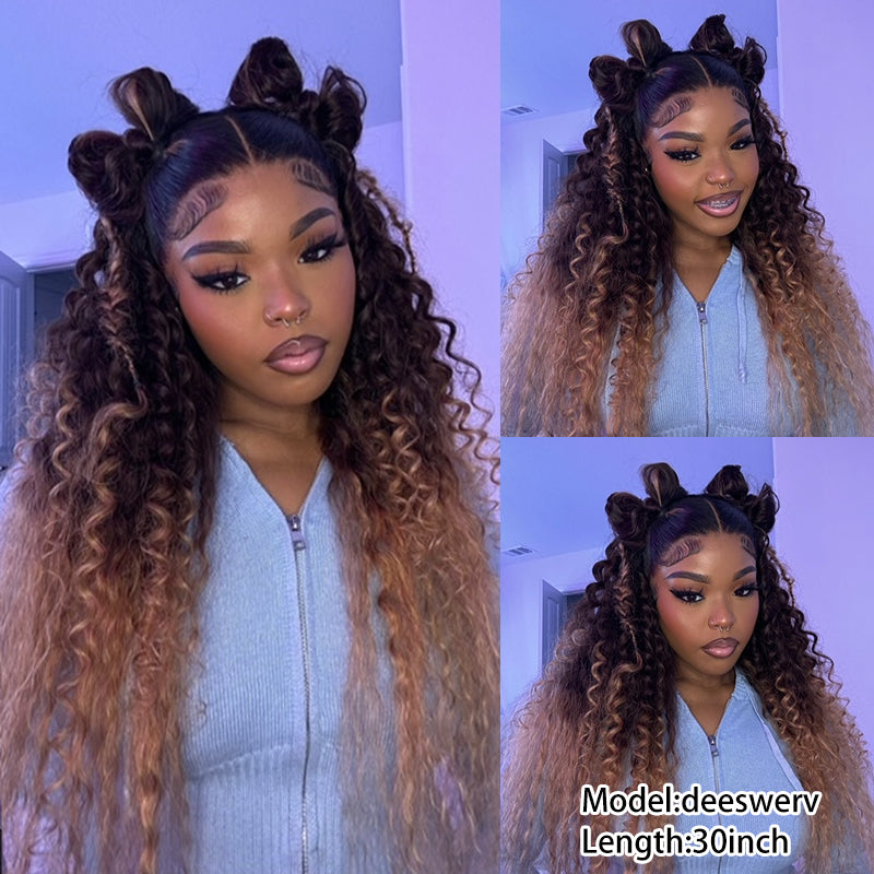 Beyonce Inspired Bigekane Recommend Ombre 16-34 Inches Deep Wave 13x6 Full Frontal Human Hair Wig