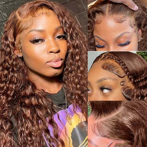 #4 Chocolate Brown 13x6 Deep Wave Wig 16-34 Inches Transparent Lace Front Human Hair Wig