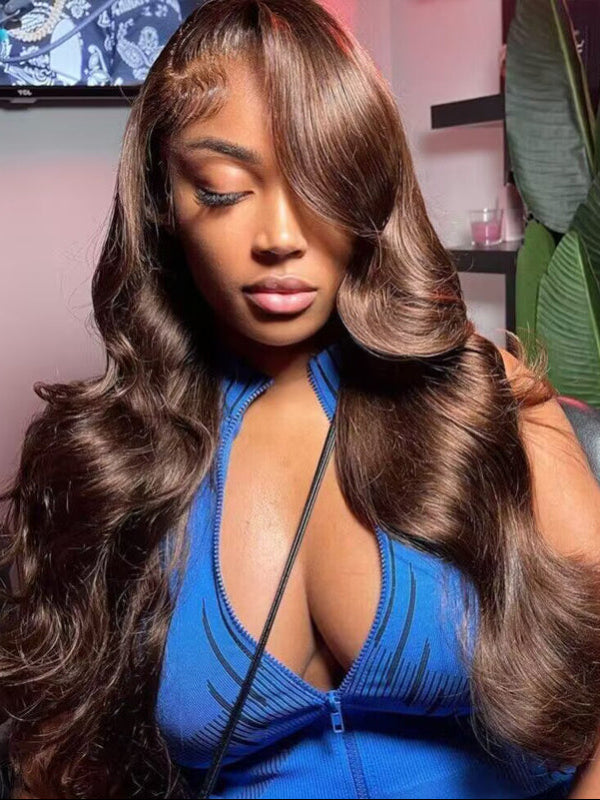 #4 Chocolate Brown 13x6 FULL Frontal Body Wave Human Hair Wig