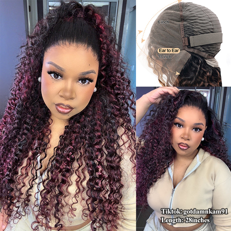 Vente flash | Perruque Body Wave P1B/99J à reflets 13x6, 40 à 86 cm, cheveux humains transparents avec dentelle frontale