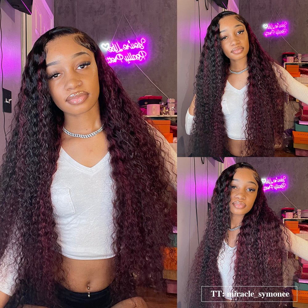 Vente flash | Perruque Body Wave P1B/99J à reflets 13x6, 40 à 86 cm, cheveux humains transparents avec dentelle frontale