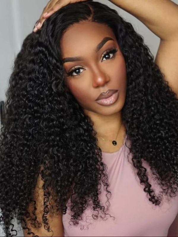 Glueless 3C/4A Deep Curly Lace Closure Wig Coily Pre Bleached Human Hair Wig