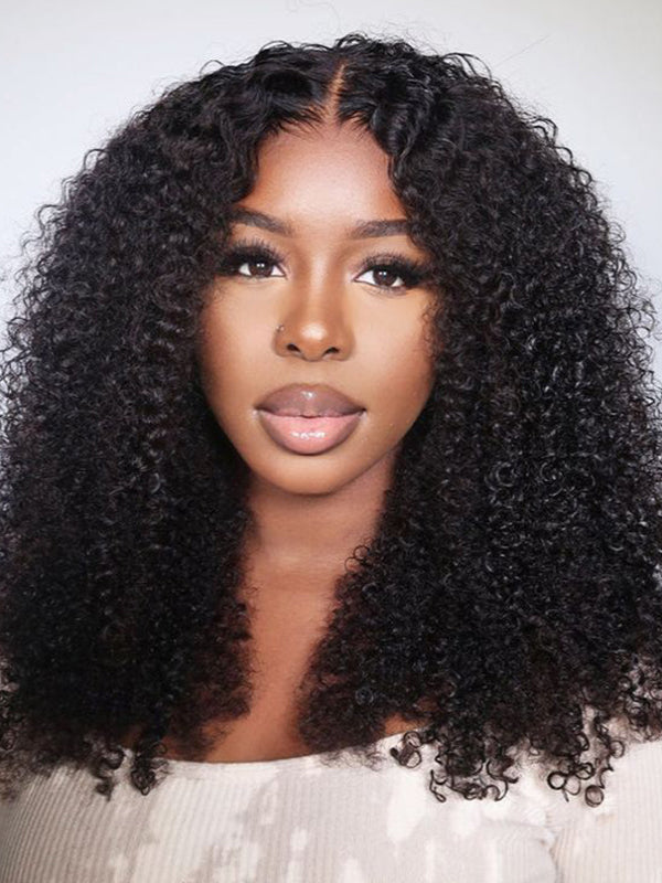 Glueless 4A/4B Afro Kinky Coily Lace Closure Wig Kinky Curly Pre Bleached Human Hair Wig
