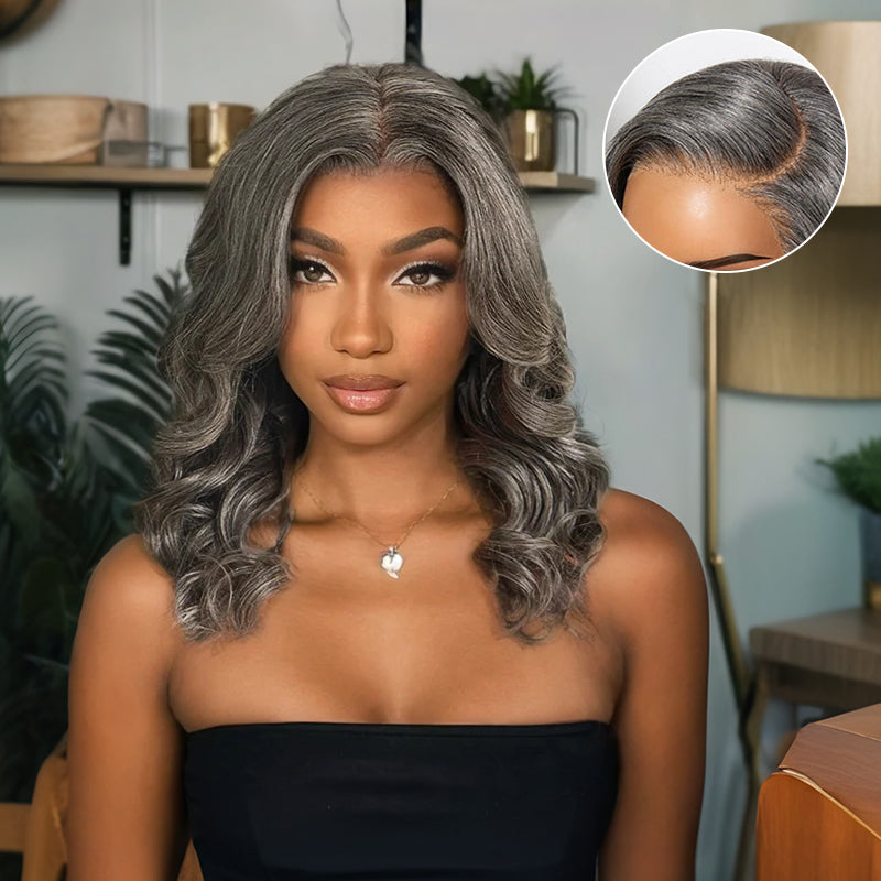 Glueless Salt and Pepper Body Wave Wig Boss Vibe Grey Wig Pre-Cut Lace