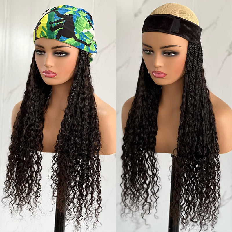 Perruque tressée à bande, style bohème, 100 % cheveux humains bouclés, demi-bande tressée