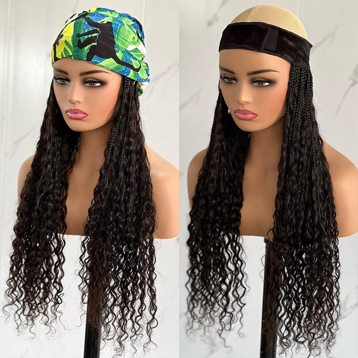 Perruque tressée à bande, style bohème, 100 % cheveux humains bouclés, demi-bande tressée