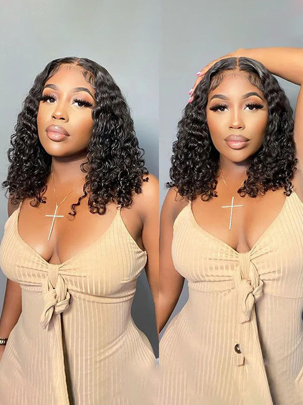 HD Lace| Burmese Curly Bob Wig Glueless Invisi Drawstring Cap Human Hair Wigs