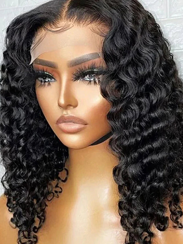 HD Lace| Burmese Curly Bob Wig Glueless Invisi Drawstring Cap Human Hair Wigs