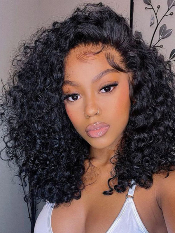 HD Lace| Burmese Curly Bob Wig Glueless Invisi Drawstring Cap Human Hair Wigs