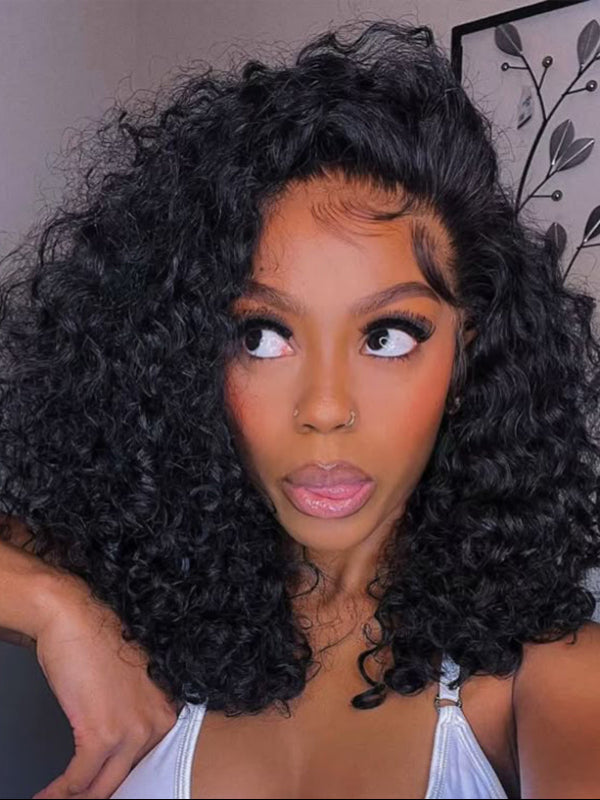 HD Lace| Burmese Curly Bob Wig Glueless Invisi Drawstring Cap Human Hair Wigs