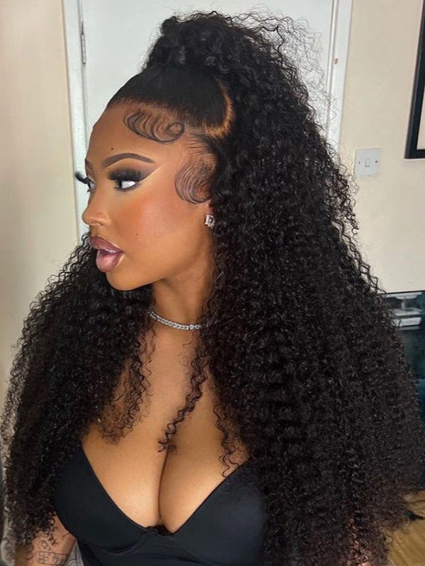 Glueless 4A/4B Afro Kinky Coily Lace Closure Wig Kinky Curly Pre Bleached Human Hair Wig