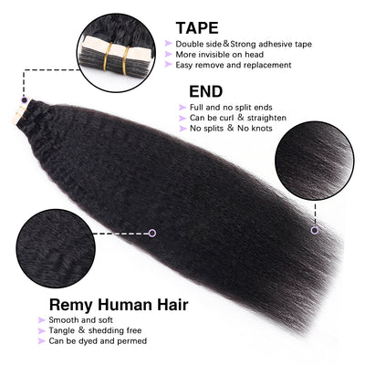 Kinky Straight Tape In Hair Extensions 20pcs 50g/Pack Double Sided Seamless Skin Weft Tape ins