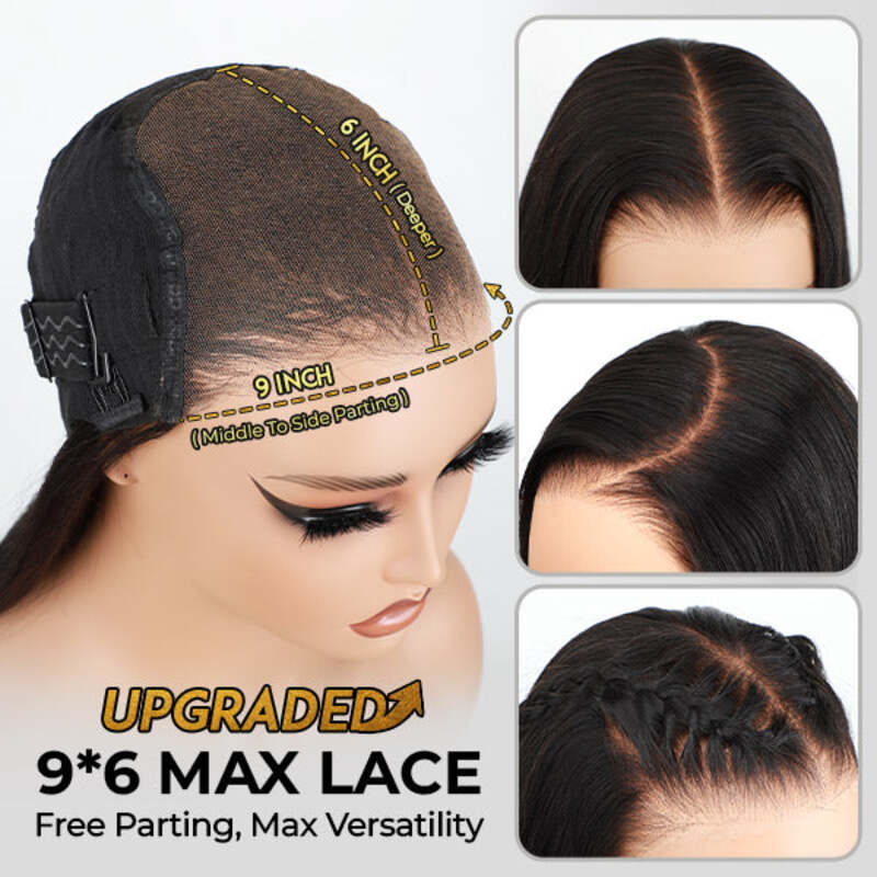 M-Cap Wear & Go Straight 9x6 Lace Glueless Wig Pre Bleached Human Hair Wig