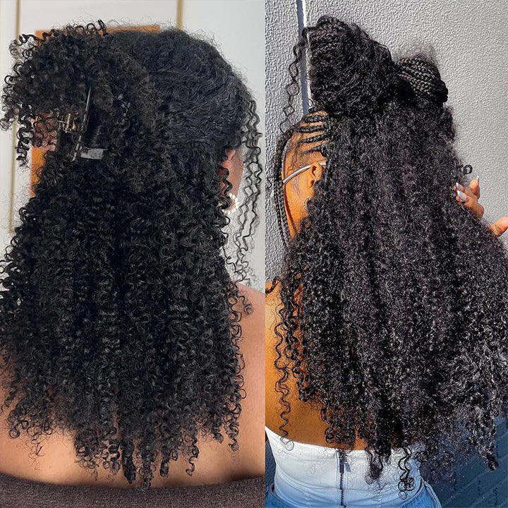 Extensions de cheveux mongols crépus et bouclés à clipser, 8 pièces avec 18 clips