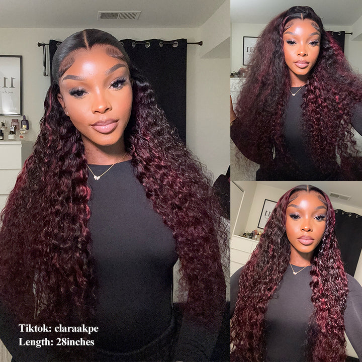 Vente flash | Perruque Body Wave P1B/99J à reflets 13x6, 40 à 86 cm, cheveux humains transparents avec dentelle frontale