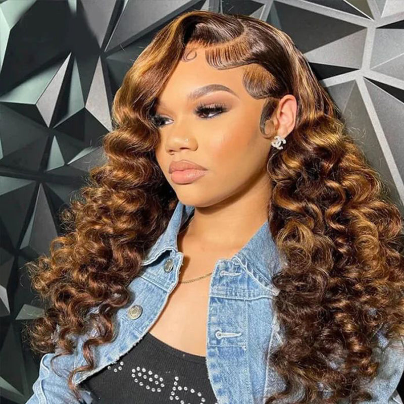 P4/27 Highlight 16"-34" Loose Deep Wave 13x6 Full Lace Frontal Wig