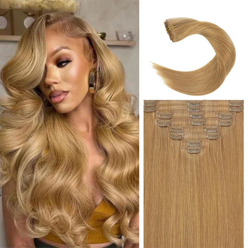 Colored Seamless Clip In Hair Extensions PU Weft Clip Ins 8pcs With 18 Clips