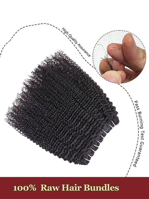 Raw Hair | Afro Curly Wave Bundles Deal Colored FB30 100% Raw Virgin Human Hair With HD Closure & Frontal