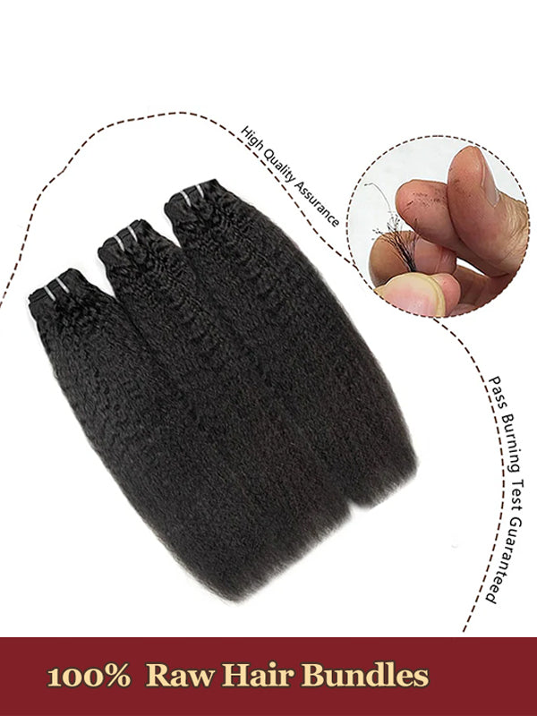 Raw Hair | Kinky Straight Bundles Deal 100% Raw Virgin Human Hair With HD Closure & Frontal