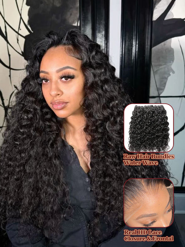 Raw Hair | Water Wave Bundles Deal 100% Raw Virgin Human Hair With HD Closure & Frontal