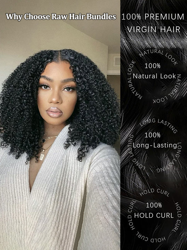 Raw Hair | Afro Curly Wave Bundles Deal Colored FB30 100% Raw Virgin Human Hair With HD Closure & Frontal