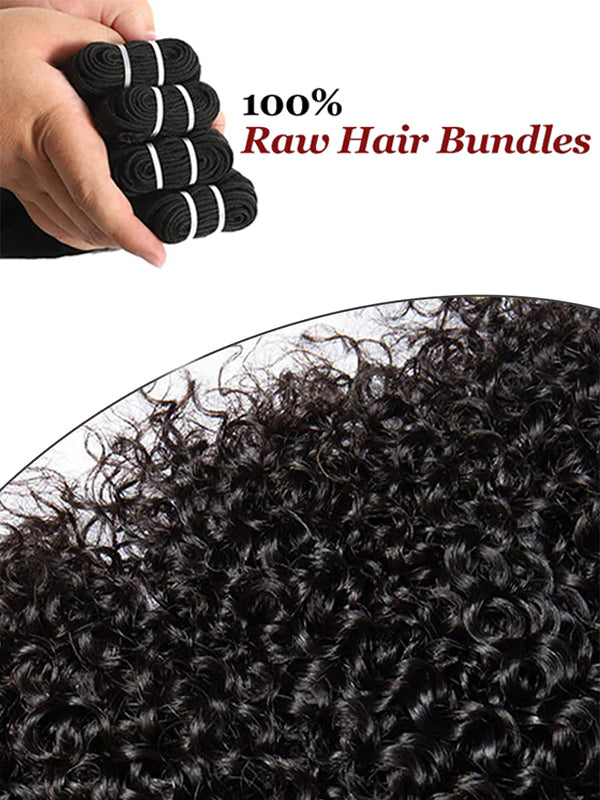 Raw Hair | Curly Wave Bundles Deal 100% Raw Virgin Human Hair With HD Closure & Frontal