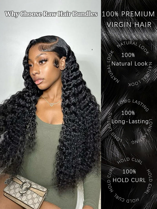 Raw Hair | Deep Wave Bundles Deal 100% Raw Virgin Human Hair With HD Closure & Frontal
