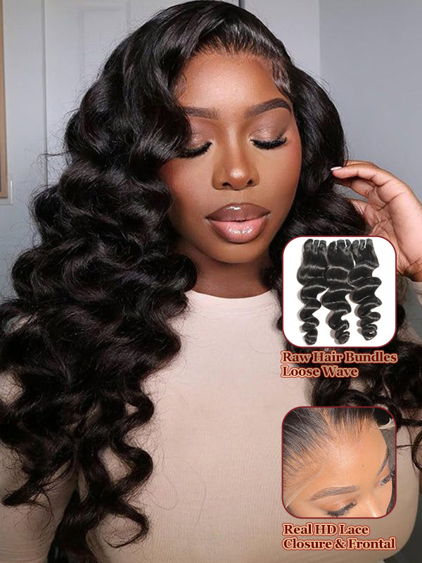 Raw Hair | Loose Wave Bundles Deal 100% Raw Virgin Human Hair With HD Closure & Frontal