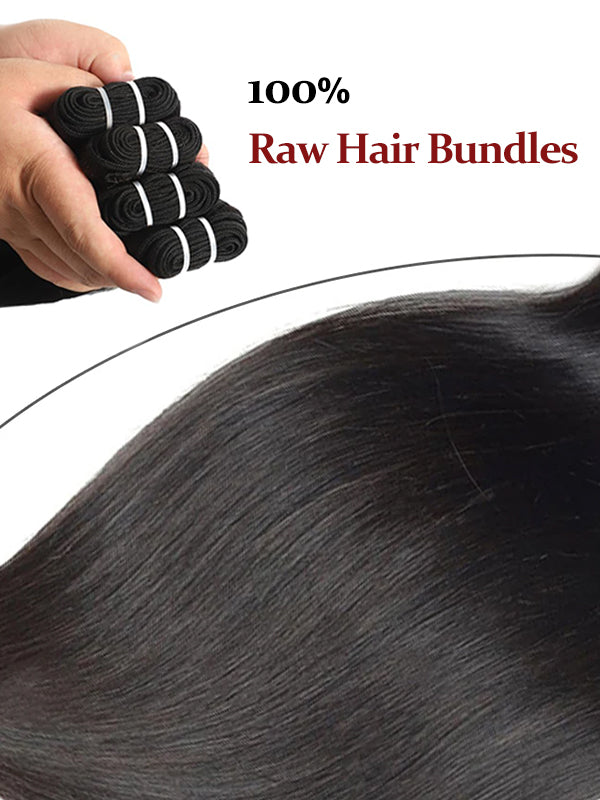 Raw Hair | Silky Straight Bundles Deal 100% Raw Virgin Human Hair With HD Closure & Frontal