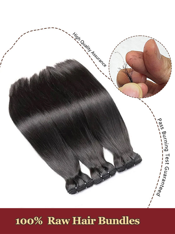 Raw Hair | Silky Straight Bundles Deal 100% Raw Virgin Human Hair With HD Closure & Frontal