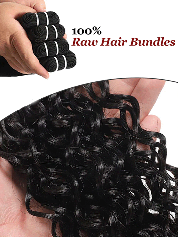Raw Hair | Water Wave Bundles Deal 100% Raw Virgin Human Hair With HD Closure & Frontal