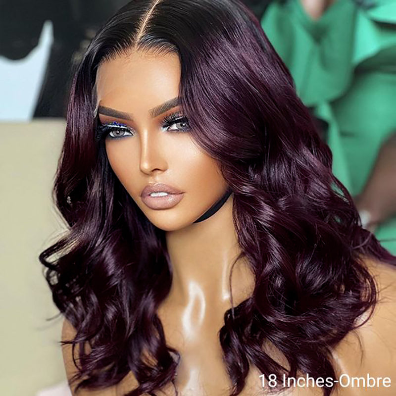 Glueless Ombre Dark Purple 5x5/13x6 FULL Lace Frontal Wig 16"-34" Colored Human Hair Wigs