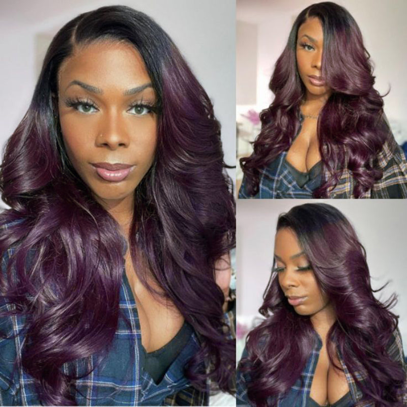 Glueless Ombre Dark Purple 5x5/13x6 FULL Lace Frontal Wig 16"-34" Colored Human Hair Wigs