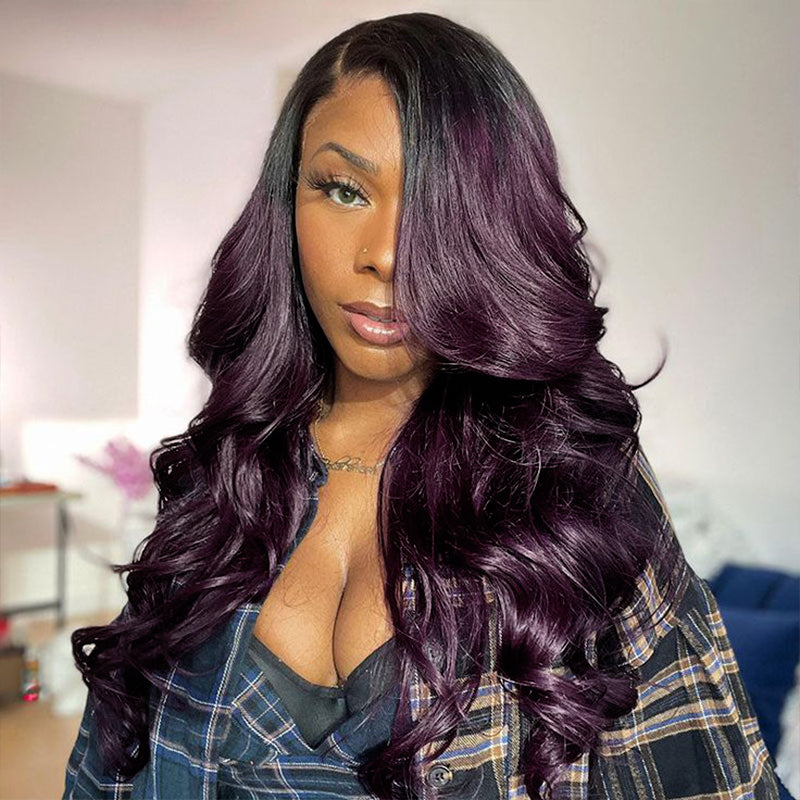 Glueless Ombre Dark Purple 5x5/13x6 FULL Lace Frontal Wig 16"-34" Colored Human Hair Wigs