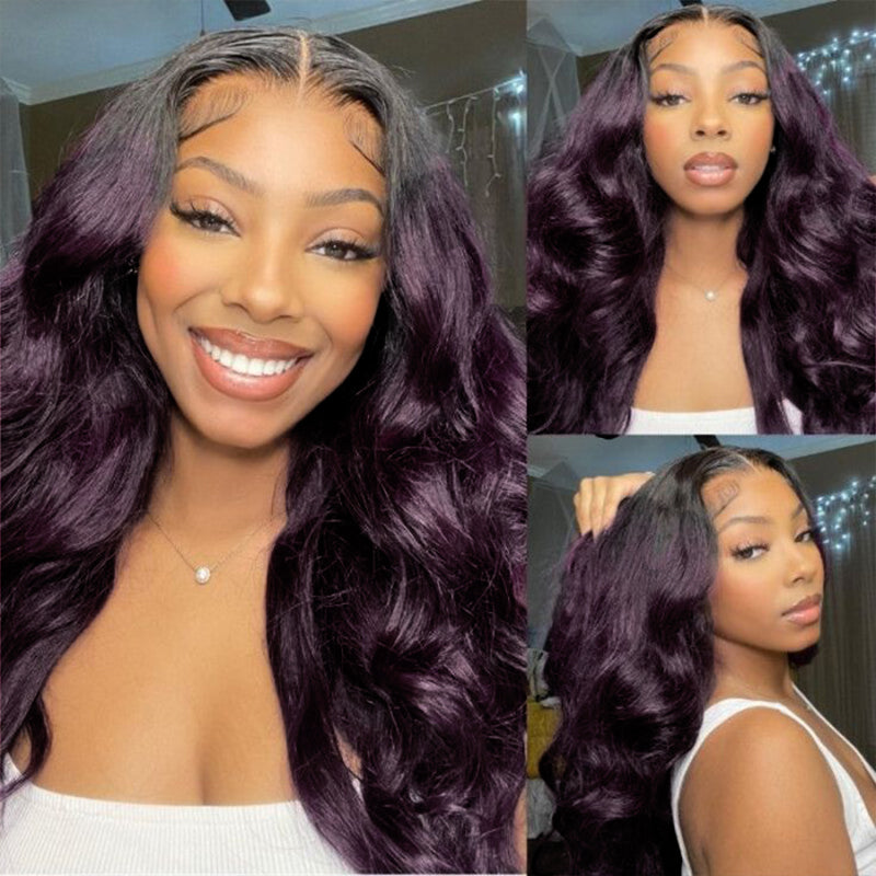 Glueless Ombre Dark Purple 5x5/13x6 FULL Lace Frontal Wig 16"-34" Colored Human Hair Wigs