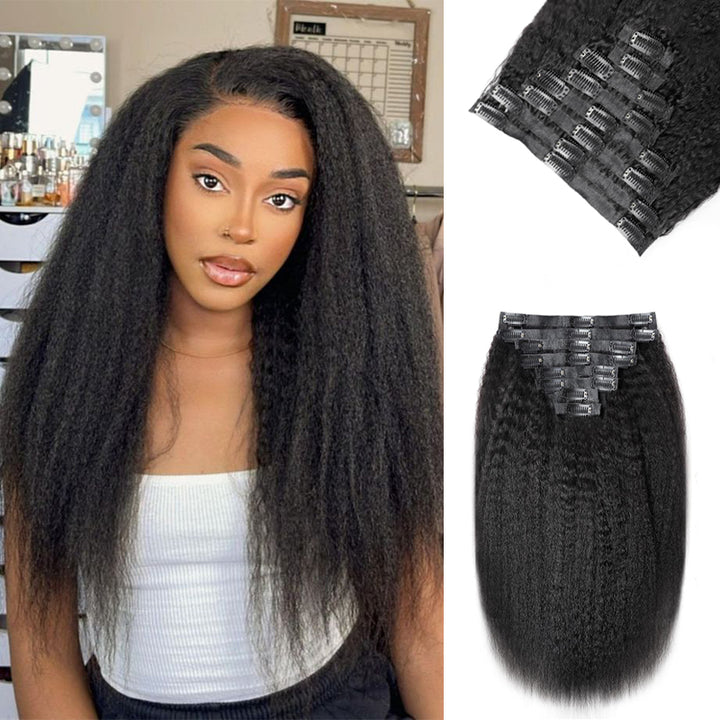 Seamless PU Weft Clip In Hair Extensions Kinky Straight Clip Ins For Black Women Remy Human Hair 8pcs With 18Clips